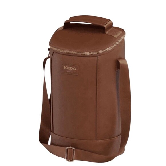 Igloo Luxe 2 Bottle Insulated Wine Tote Cooler Bag Cognac Faux Leather Look NEW - Picture 3 of 10